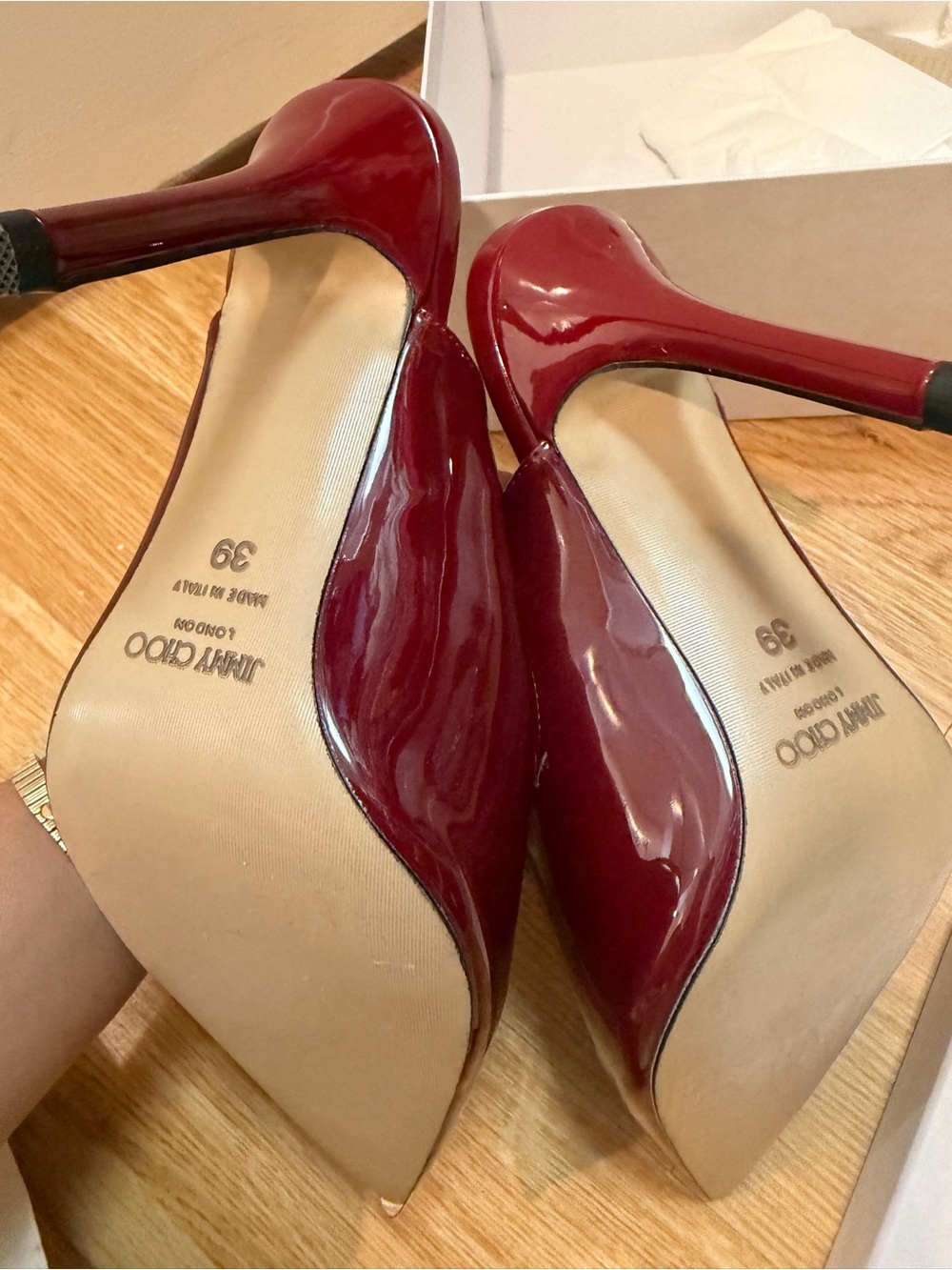 Jimmy Choo Burgundy Patent Crystal-Strap Pointed Mules - Picture 3 of 6